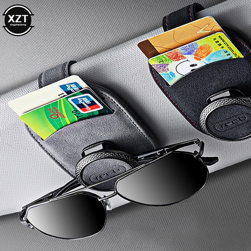 Μόδα θήκη γυαλιών αυτοκινήτου Universal Sun Visor Clip Θήκη γυαλιών ηλίου Suede δερμάτινα γυαλιά κρεμάστρα εισιτηρίων κλιπ γυαλιά Mount