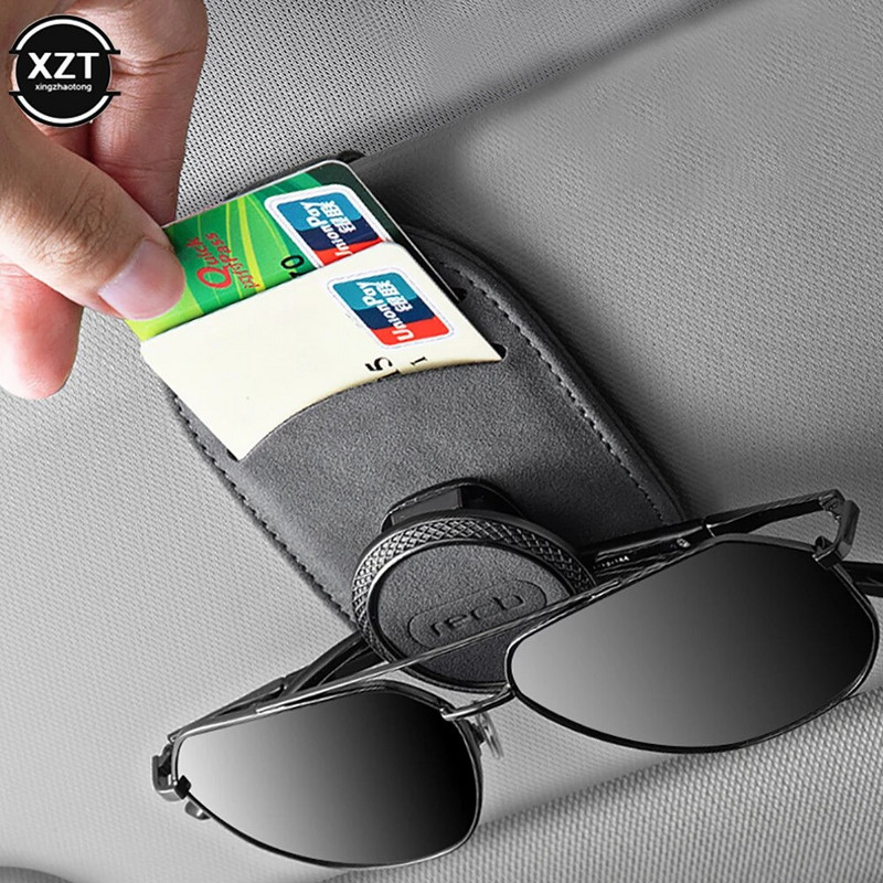 Μόδα θήκη γυαλιών αυτοκινήτου Universal Sun Visor Clip Θήκη γυαλιών ηλίου Suede δερμάτινα γυαλιά κρεμάστρα εισιτηρίων κλιπ γυαλιά Mount