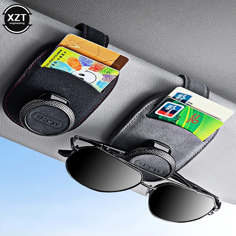 Μόδα θήκη γυαλιών αυτοκινήτου Universal Sun Visor Clip Θήκη γυαλιών ηλίου Suede δερμάτινα γυαλιά κρεμάστρα εισιτηρίων κλιπ γυαλιά Mount