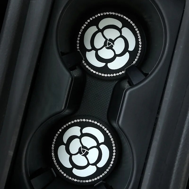2 τεμάχια Car Water Cup Pad Creative Diamond Inlaid Camellia Flower Storage Tank Αντιολισθητικό ματ Προϊόντα εσωτερικής διακόσμησης για γυναίκες