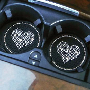 2PCS Heart Shape Car Diamond Coaster Слот за водна чаша Нехлъзгаща се подложка Силициева подложка Държач за чаша Подложка Автоматична интериорна декорация Аксесоари