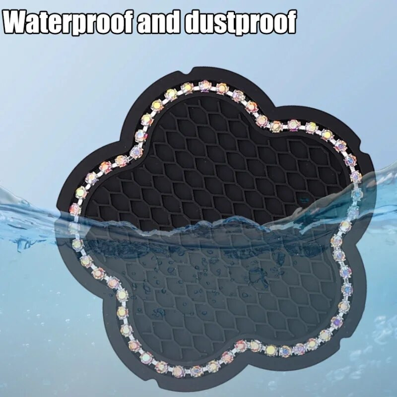 Pretslīdes auto paliktņi, silikagela ūdens krūzes spilventiņi plūmju ziedu ieveidošanai, iegulti dimanta kalnu kristāls Bling Bling neslīdošs dzērienu paklājiņš