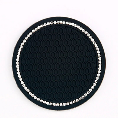 Dimanta automašīnu paliktņa ūdens krūzes slots pretslīdes paklājiņš Bling automašīnas krūzes paliktnis, melns rozā silīcija dioksīda paliktņa glāzes turētāja paklājiņš auto automašīnu apdare