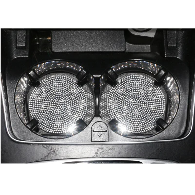 Dimanta automašīnu paliktņa ūdens krūzes slots pretslīdes paklājiņš Bling automašīnas krūzes paliktnis, melns rozā silīcija dioksīda paliktņa glāzes turētāja paklājiņš auto automašīnu apdare