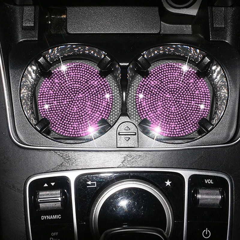 Dimanta automašīnu paliktņa ūdens krūzes slots pretslīdes paklājiņš Bling automašīnas krūzes paliktnis, melns rozā silīcija dioksīda paliktņa glāzes turētāja paklājiņš auto automašīnu apdare