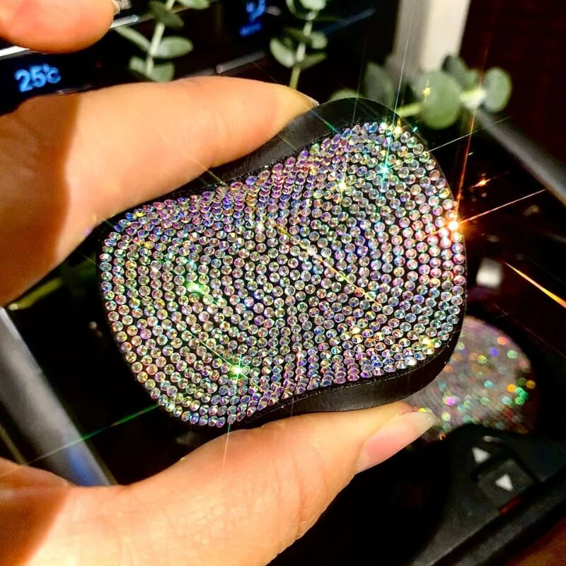 Dimanta automašīnu paliktņa ūdens krūzes slots pretslīdes paklājiņš Bling automašīnas krūzes paliktnis, melns rozā silīcija dioksīda paliktņa glāzes turētāja paklājiņš auto automašīnu apdare