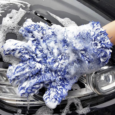Car Cleaning Soft Coral Fleece Water Absorb Five Finger Glove Washing Tool