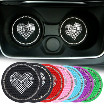 Car Water Cup Mat Love Shaped Auto Diamond Coaster Non-Slip Silica Pads Cup Holder Universal Car Accessories Interior Decoration
