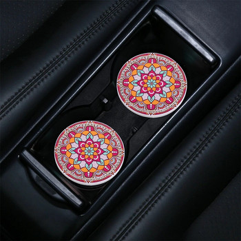 Mandala Car Rhinestone Coaster Неплъзгаща се диамантена противоплъзгаща подложка за водна чаша Държач за бутилка Гумена подложка Аксесоари за автомобилен интериор