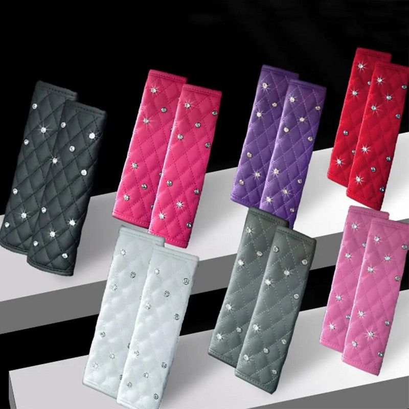 Plecu aizsargs automašīnas drošības jostas pārvalks Universāls spīdīgs dimanta plecu aizsargs, regulējams automašīnas drošības jostas plecu polsteris bērniem