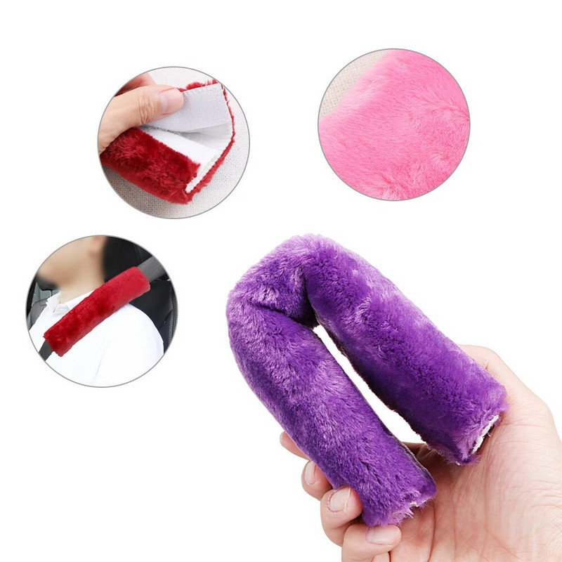 2Gb mīksts plīša automašīnas drošības jostas pārsegs plecu spilventiņš ziemas komfortablai braukšanai Universāls automobiļu drošības jostas plecu sēdekļa pārklājs