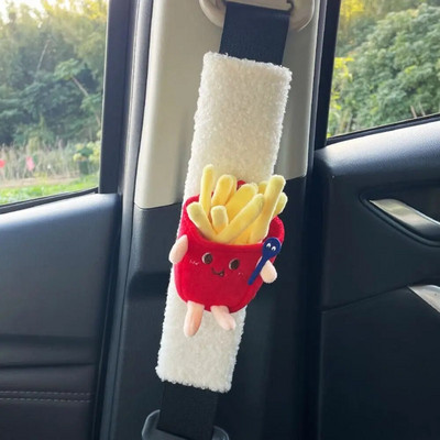 Λούτρινο κάλυμμα ζώνης ασφαλείας αυτοκινήτου Cartoon Αξεσουάρ αυτοκινήτου Μαλακό προστατευτικό για ώμους αυτοκινήτου Μαλακό κάλυμμα ζώνης ασφαλείας τύπου French Fries Hamburger