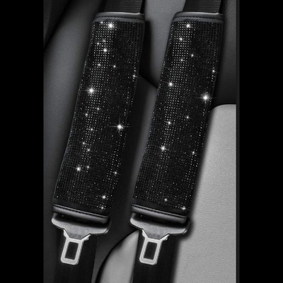 2GAB Spīdīgs drošības jostas aizsargs automašīnas sēdekļa plecu siksnas, kas mirgo ar Rhinestone interjera modifikācijām, modes rotājumiem