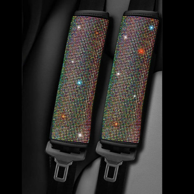 2GAB Spīdīgs drošības jostas aizsargs automašīnas sēdekļa plecu siksnas, kas mirgo ar Rhinestone interjera modifikācijām, modes rotājumiem