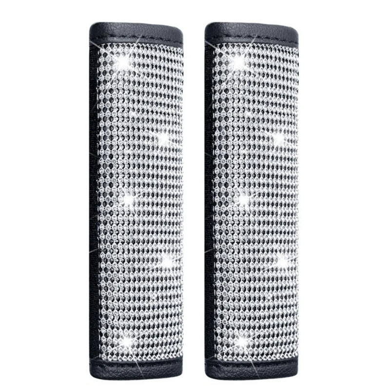2GAB Spīdīgs drošības jostas aizsargs automašīnas sēdekļa plecu siksnas, kas mirgo ar Rhinestone interjera modifikācijām, modes rotājumiem
