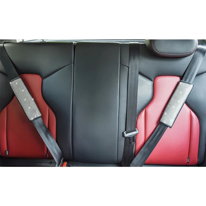 2GAB Spīdīgs drošības jostas aizsargs automašīnas sēdekļa plecu siksnas, kas mirgo ar Rhinestone interjera modifikācijām, modes rotājumiem