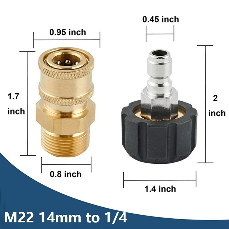Augstspiediena mazgātāja savienotāji M22-14 mm adapteris 3/8 1/4 piederumi ātrā savienojuma komplekts ūdens pistoles vīrišķais smidzinātājs piederumu šļūtenes savienotājs