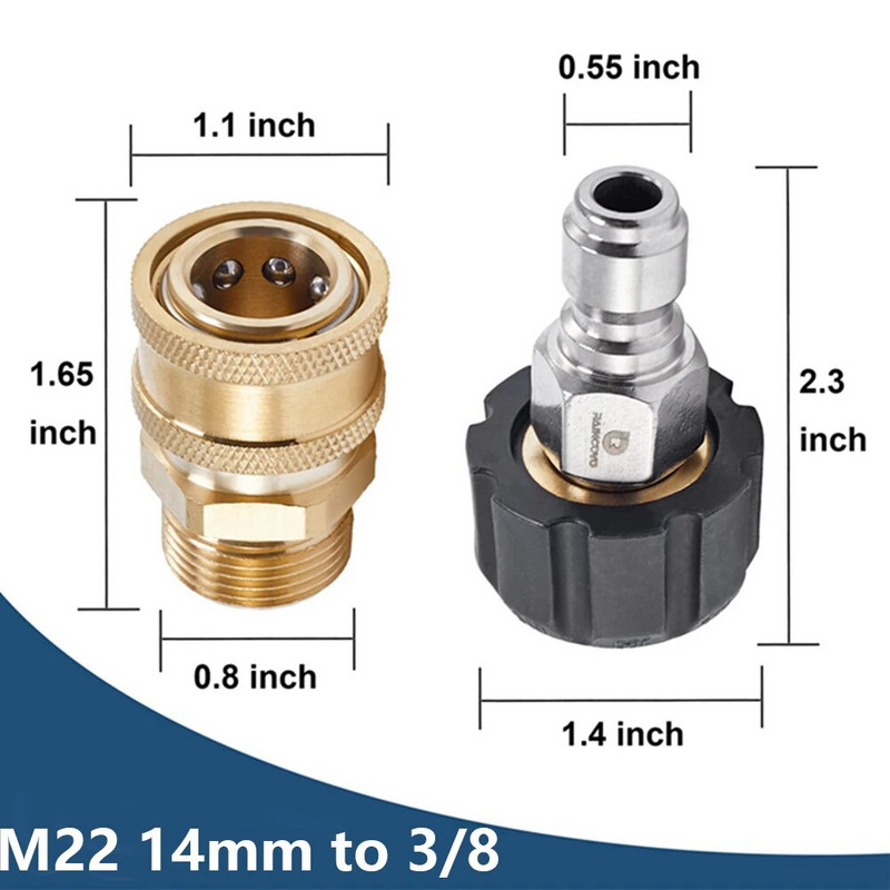 Augstspiediena mazgātāja savienotāji M22-14 mm adapteris 3/8 1/4 piederumi ātrā savienojuma komplekts ūdens pistoles vīrišķais smidzinātājs piederumu šļūtenes savienotājs