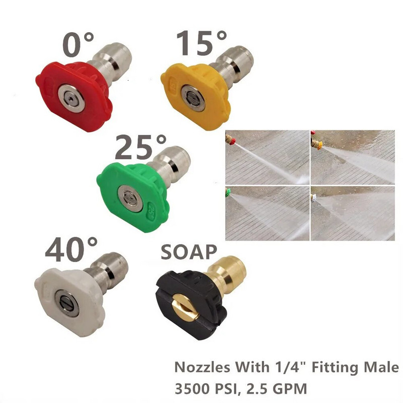 5 gab. Augstspiediena mazgātāja smidzinātāja uzgalis ar 1/4" ātrā savienojuma spraudņa vītni 0 15 25 40° ūdens strūkla ar turētāju