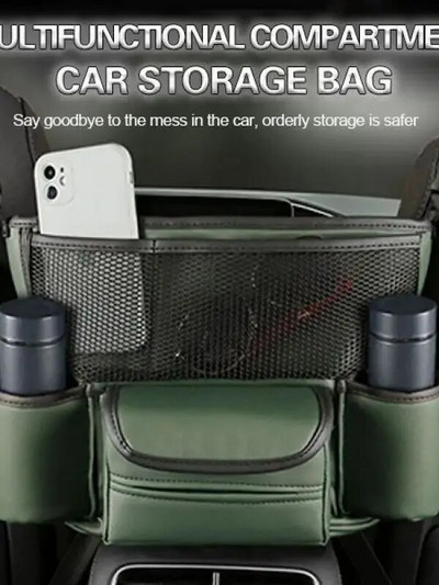 Car Large Capacity Pu Storage Bag Car Front Seat Middle Storage Bag Auto Center Console Tissue Organizer Stowing Tyding