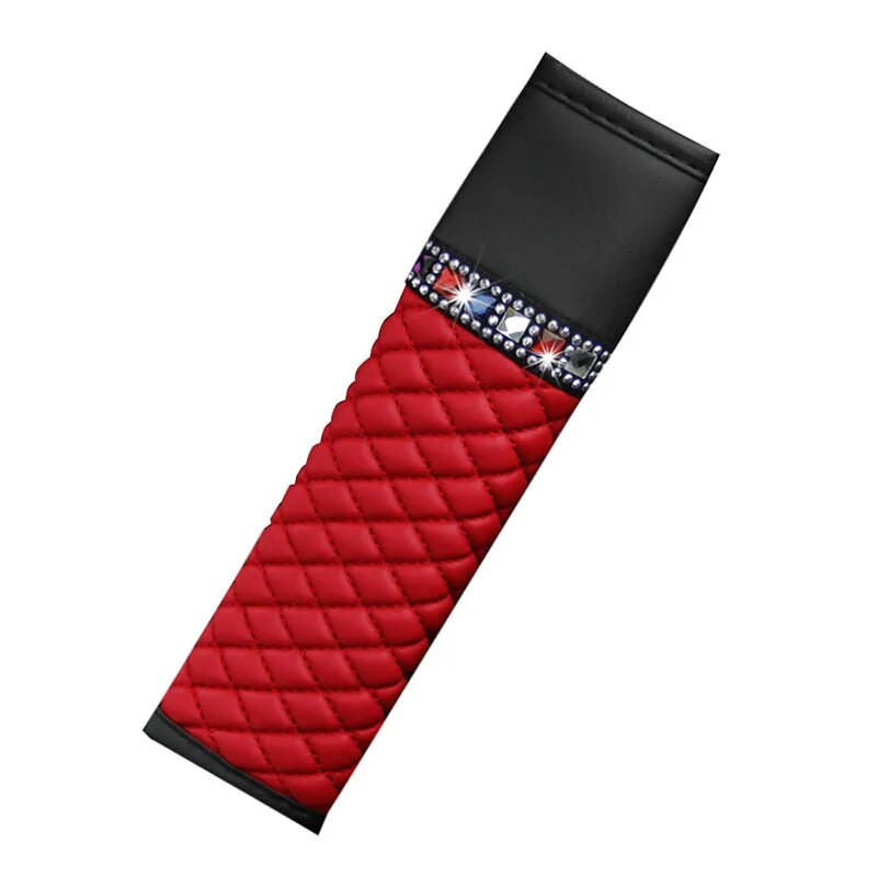 Ādas dimanta rhinestone automašīnas drošības jostas pārvalks, elpojošs, pīts rūtains auto plecu aizsargs, universāli aksesuāri sievietēm