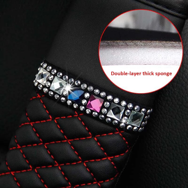 Ādas dimanta rhinestone automašīnas drošības jostas pārvalks, elpojošs, pīts rūtains auto plecu aizsargs, universāli aksesuāri sievietēm
