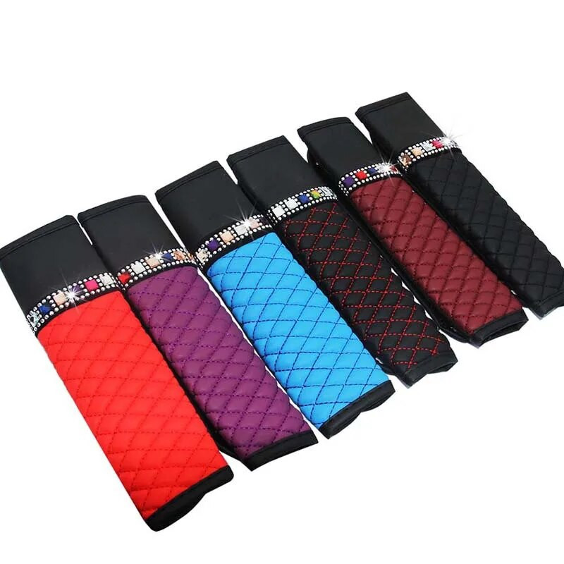 Ādas dimanta rhinestone automašīnas drošības jostas pārvalks, elpojošs, pīts rūtains auto plecu aizsargs, universāli aksesuāri sievietēm