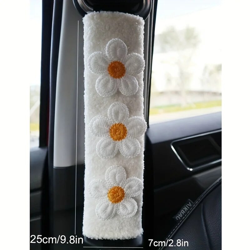 2gab Sherpa Velvet Plecu aizsargs Mazs Zieds Automašīnas Salona Aksesuāri Sieviešu plīša karikatūra Radošs drošības jostas pārvalks