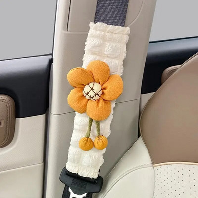 LULECI Auto drošības jostas plecu pārsegs Girl Delicacy Cute Puff Sunflower Plecu pārsegs Automašīnu apdares piederumi Auto piederumi