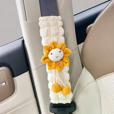 LULECI Auto drošības jostas plecu pārsegs Girl Delicacy Cute Puff Sunflower Plecu pārsegs Automašīnu apdares piederumi Auto piederumi
