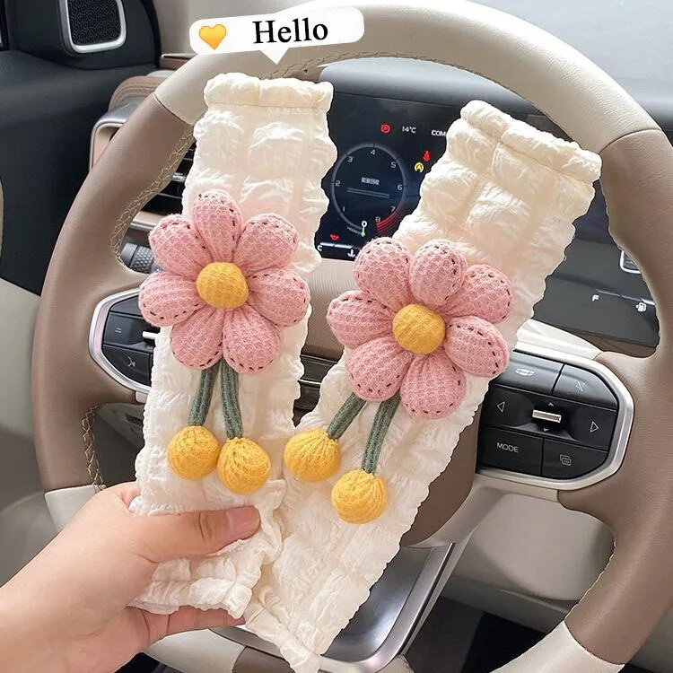 LULECI Auto drošības jostas plecu pārsegs Girl Delicacy Cute Puff Sunflower Plecu pārsegs Automašīnu apdares piederumi Auto piederumi