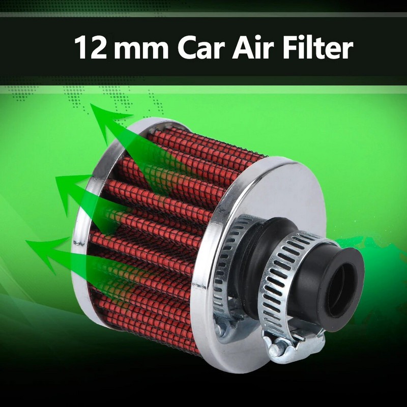 Gaisa filtrs Motociklam 12 mm mini filtra ventilators augstas plūsmas gaisa ieplūdes turbo kartera ventilācijas pārsega veiktspējas filtrs automašīnu Moto