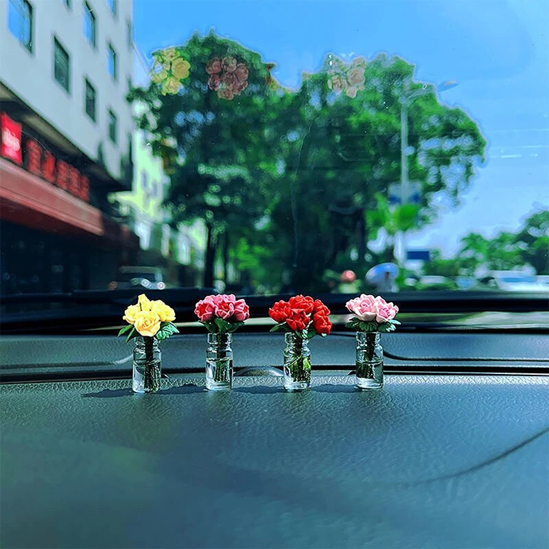 1PC Cute Auto Interjera Apdares Mini Roze Saulespuķu Vāze Auto Centra konsoles Dekorācijas Rotājumi Auto Dāvanām Piederumi