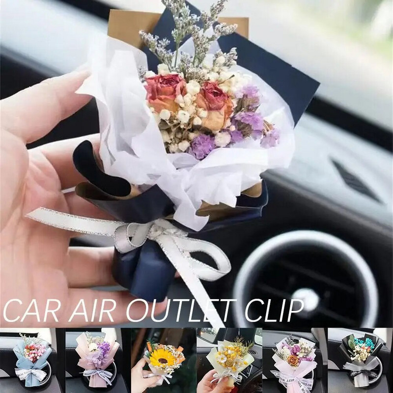 Mini Creativity Žāvētu Ziedu Pušķis Auto Smaržas Gaiss Eternal Interjera Ornaments Auto Vent Clip Ziedu Aksesuāri Pušķis C5F0