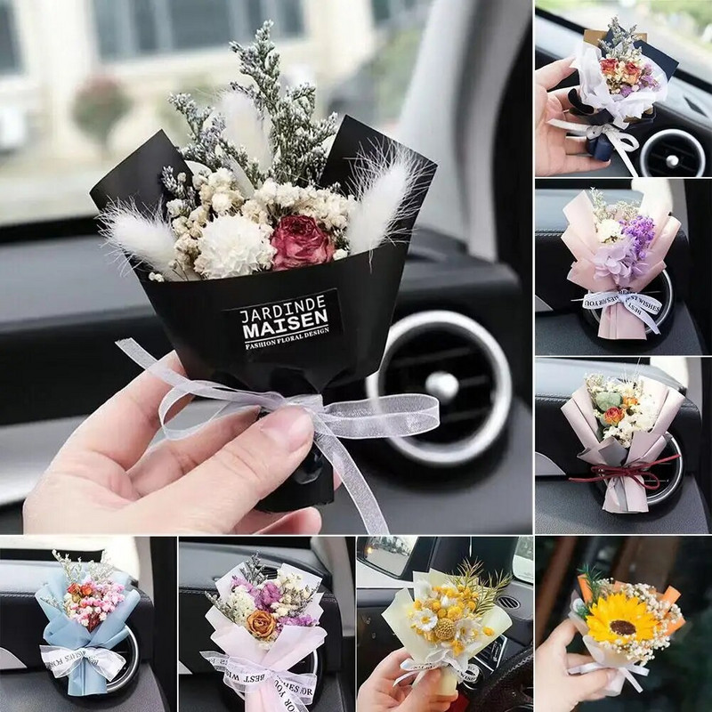 Mini Creativity Žāvētu Ziedu Pušķis Auto Smaržas Gaiss Eternal Interjera Ornaments Auto Vent Clip Ziedu Aksesuāri Pušķis C5F0