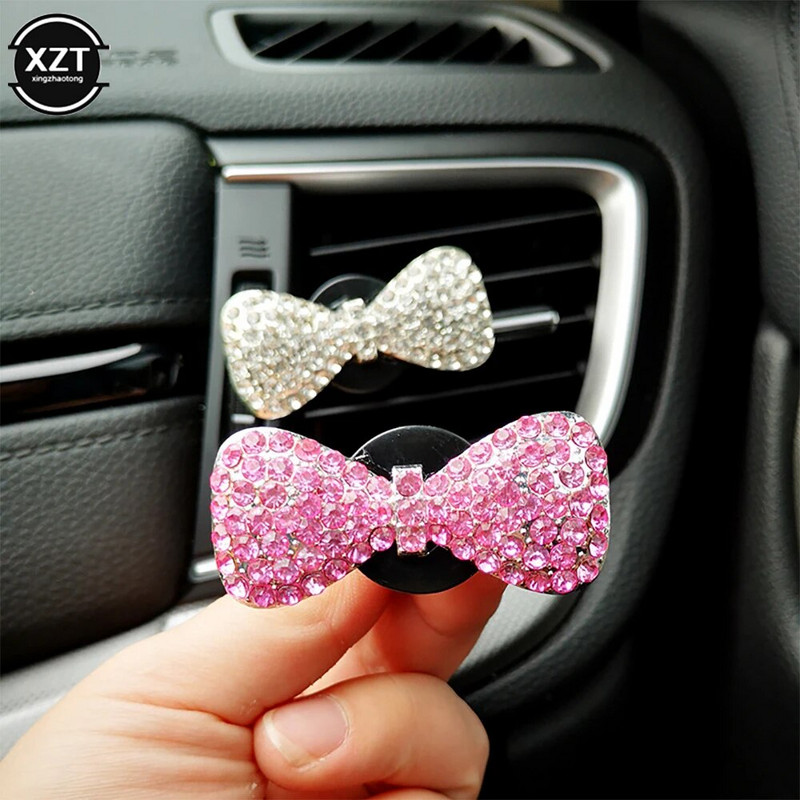 Γυαλιστερό κλιπ αρώματος αεραγωγού αυτοκινήτου με φιόγκο Δημιουργικό στολισμός αυτοκινήτου γάμου σε σχήμα φιόγκου Κλιπ εξαερισμού αυτοκινήτου αρωματοθεραπείας