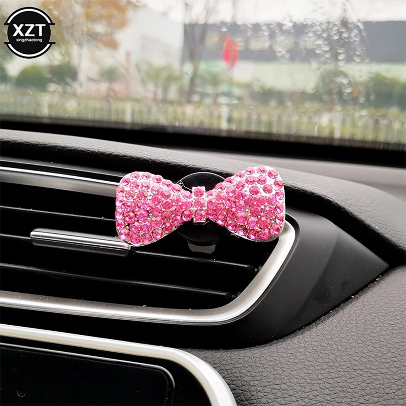 Γυαλιστερό κλιπ αρώματος αεραγωγού αυτοκινήτου με φιόγκο Δημιουργικό στολισμός αυτοκινήτου γάμου σε σχήμα φιόγκου Κλιπ εξαερισμού αυτοκινήτου αρωματοθεραπείας