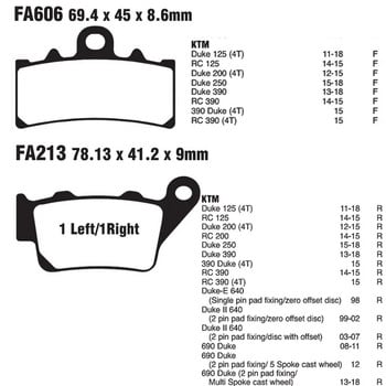 Предни / задни спирачни накладки за мотоциклети за KTM Duke 125 2011-2018 200 2012-2015 390 2013-2018 RC 125 2013-15 200 2014-15 390 2014-15