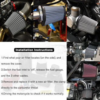 LIZHI- Φίλτρο αέρα μοτοσικλέτας 60mm 55mm 54mm 51mm 50mm Universal for Motor Car Mini bike Φίλτρο κώνου υψηλής ροής εισαγωγής κρύου αέρα