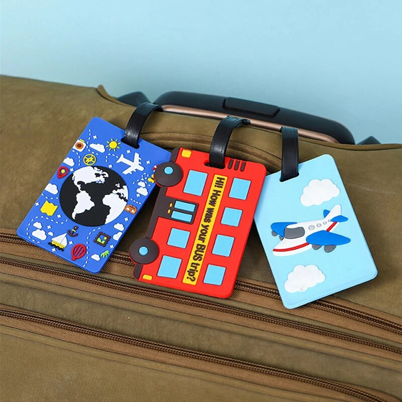 Ceļojumu piederumi Radošie bagāžas iekāpšanas birkas Bagāžas birkas Karikatūra Autobuss Lidmašīnas čemodāns ID Adrese Turētājs Pārnēsājama etiķete