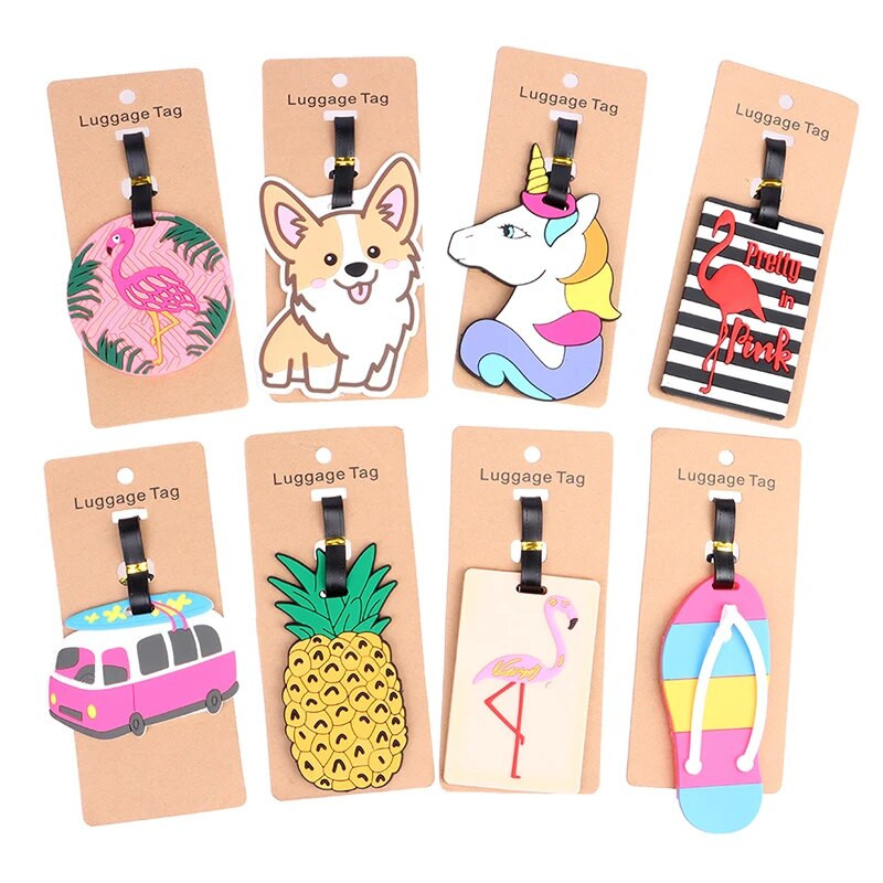 1PC Jauka multfilma Havaju flamingo silikona bagāžas etiķete kawaii ID adreses turētājs iekāpšanas bagāžas birka Antilost ceļojumu aksesuārs