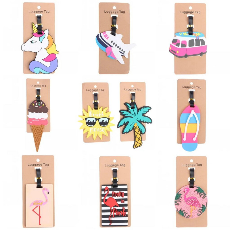 1PC Jauka multfilma Havaju flamingo silikona bagāžas etiķete kawaii ID adreses turētājs iekāpšanas bagāžas birka Antilost ceļojumu aksesuārs