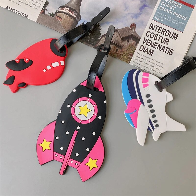 Creative lidmašīnas automašīnas bagāžas zīme raķešu lidmašīnas bagāžas iekāpšanas zīme ceļojumu piederumi silikagela čemodāna ID adreses turētāja zīme