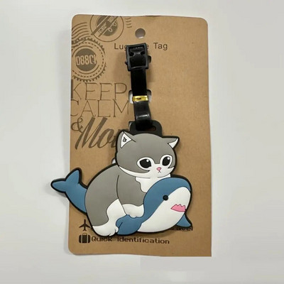 Haizivs kaķis Dzīvnieku bagāžas birkas aksesuāri Jauki čemodāna ID adreses turētāja identifikācija silikagels bagāžas iekāpšanas zīme ceļojumi