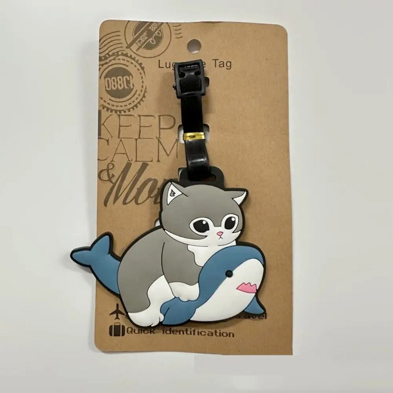 Haizivs kaķis Dzīvnieku bagāžas birkas aksesuāri Jauki čemodāna ID adreses turētāja identifikācija silikagels bagāžas iekāpšanas zīme ceļojumi