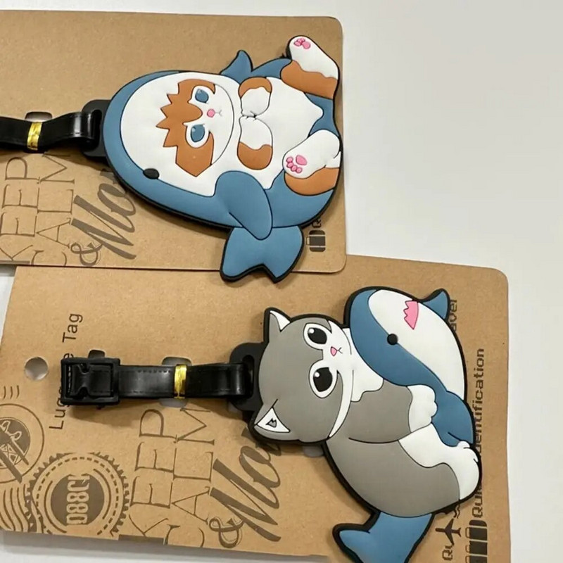 Haizivs kaķis Dzīvnieku bagāžas birkas aksesuāri Jauki čemodāna ID adreses turētāja identifikācija silikagels bagāžas iekāpšanas zīme ceļojumi