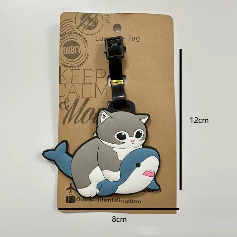 Haizivs kaķis Dzīvnieku bagāžas birkas aksesuāri Jauki čemodāna ID adreses turētāja identifikācija silikagels bagāžas iekāpšanas zīme ceļojumi