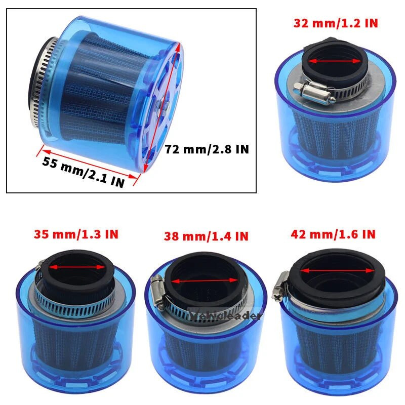 Universāls zils/sarkans 32/35/38/42/48-50mm motociklu motociklu gaisa filtra tīrītājs 50cc 110cc 125cc ATV PIT Dirt Bike, šļakatām izturīgs