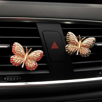 Rhinestone Butterfly Car Perfume Diamond Colorful Butterfly Car Air Freshener Perfume Clip Auto Decoration Accessories Interior
