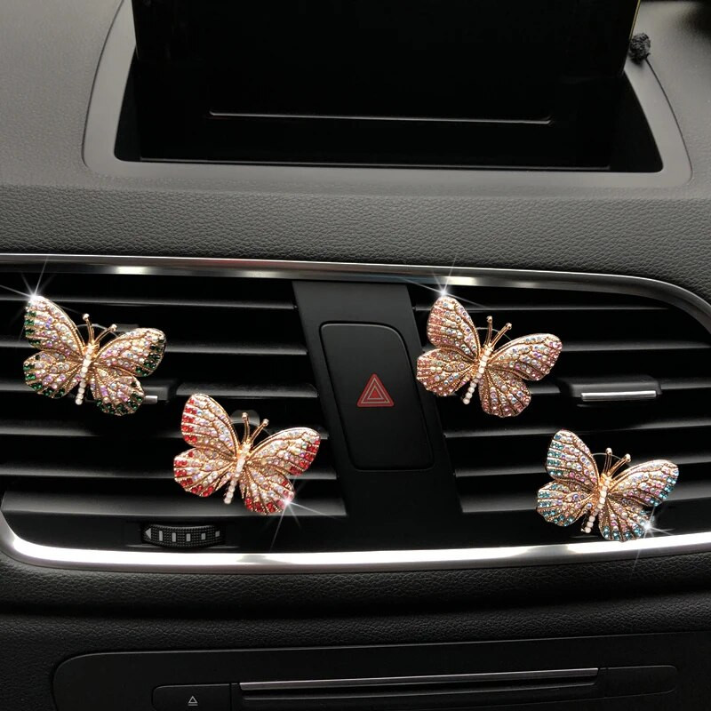 Rhinestone Butterfly Auto smaržas Dimants Krāsains Butterfly Auto Gaisa Atsvaidzinātājs Smaržas Klips Auto Dekorācijas Aksesuāri Interjers